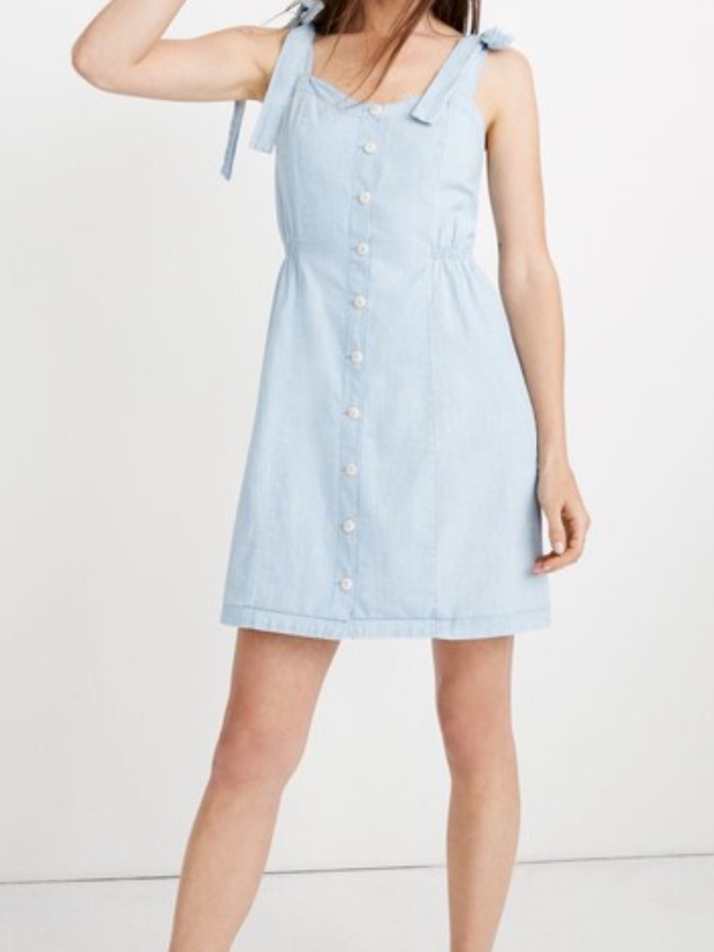 Madewell Denim Tie-Strap Button Front Sundress in Morley